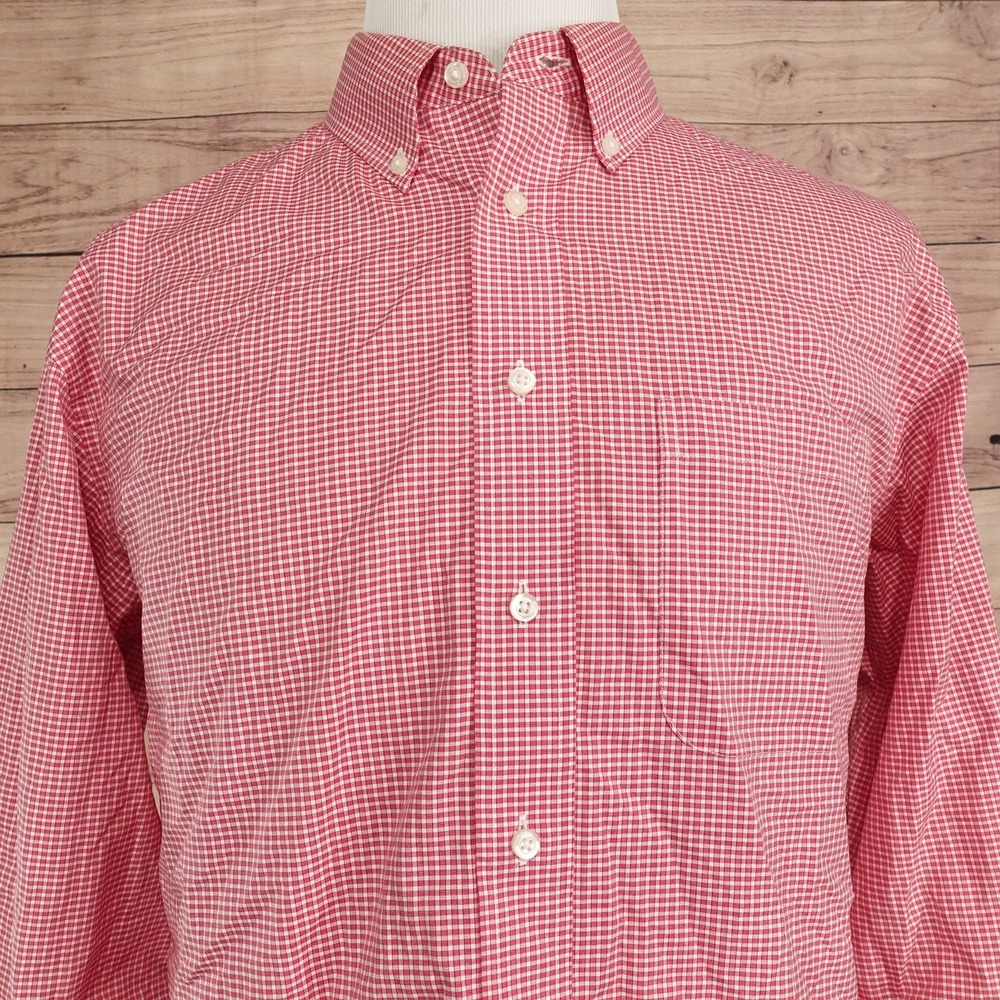 Jos. A. Bank Shirt Mens L Red Check Long Sleeve Button-Up Cotton Pocket Business